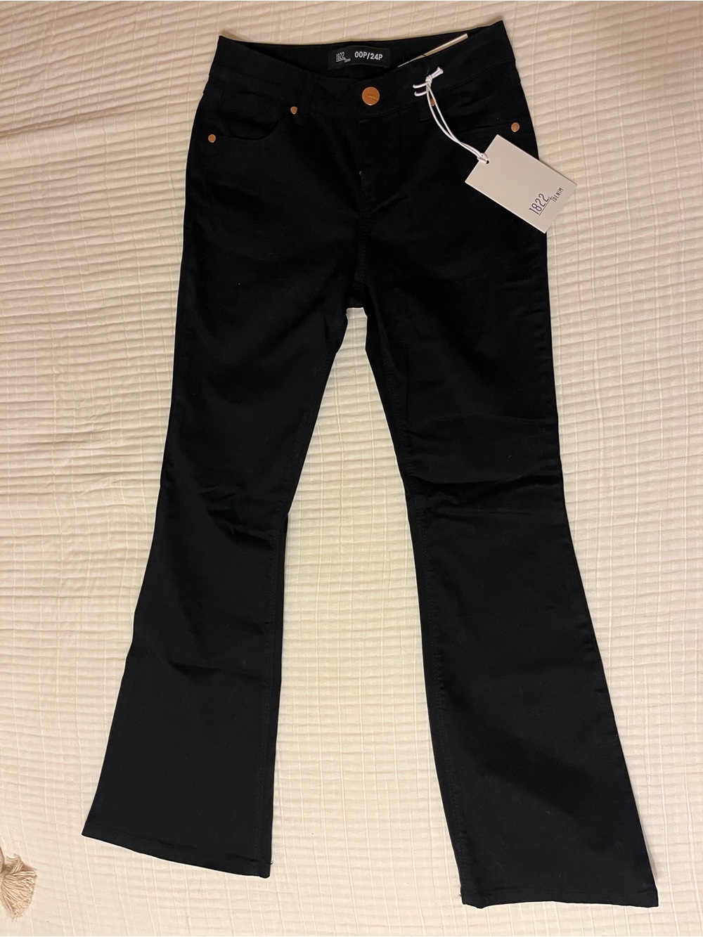1822 Denim Black Women's Flare Jeans with Copper Accents